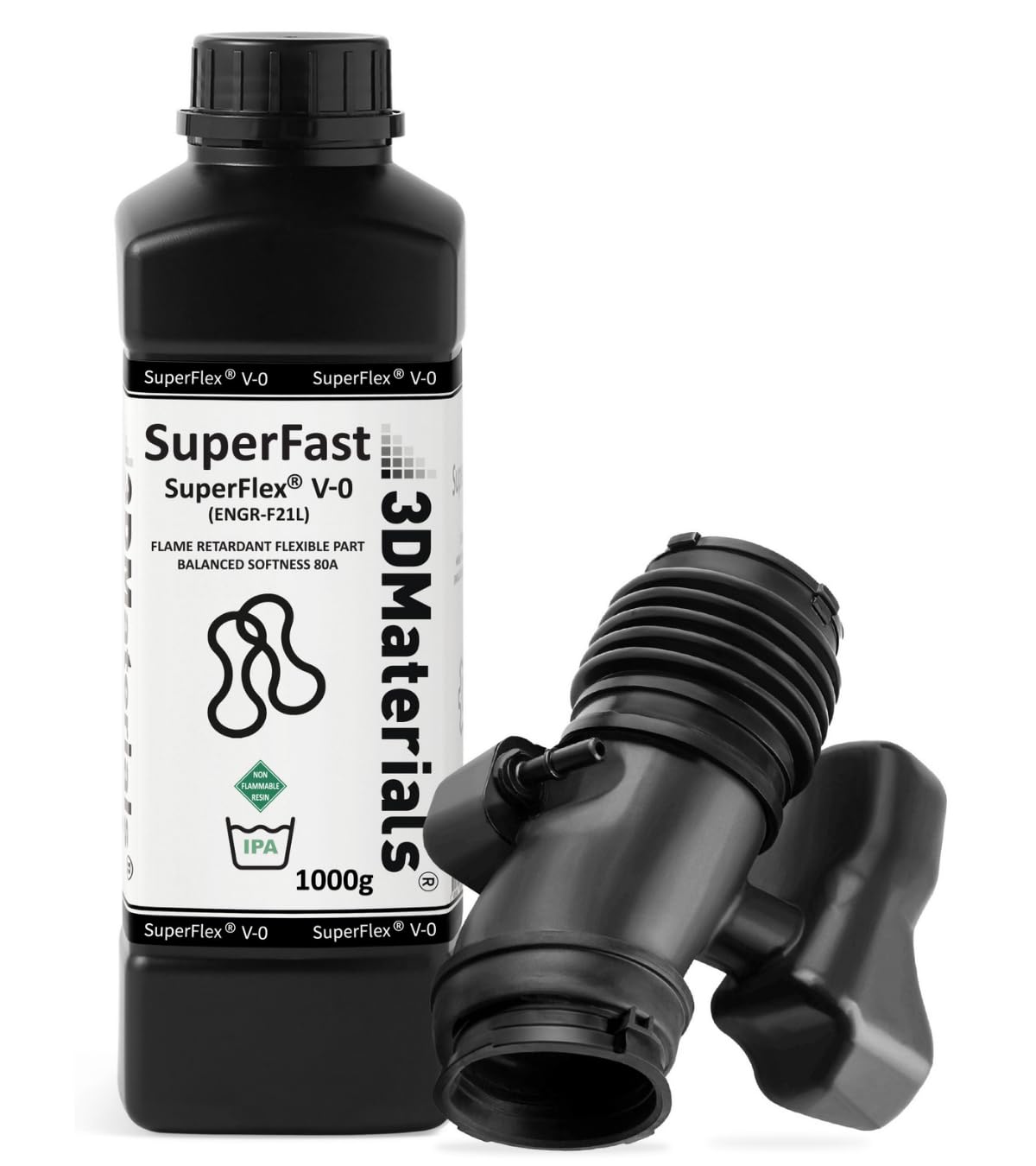 Superflex UL94 V-0, 3D Printer Resin, Flame-Retardant Parts Simulating Flexible Rubber 80A, Made in Korea by 3DMaterials (1000g, Clear) 3DMaterials