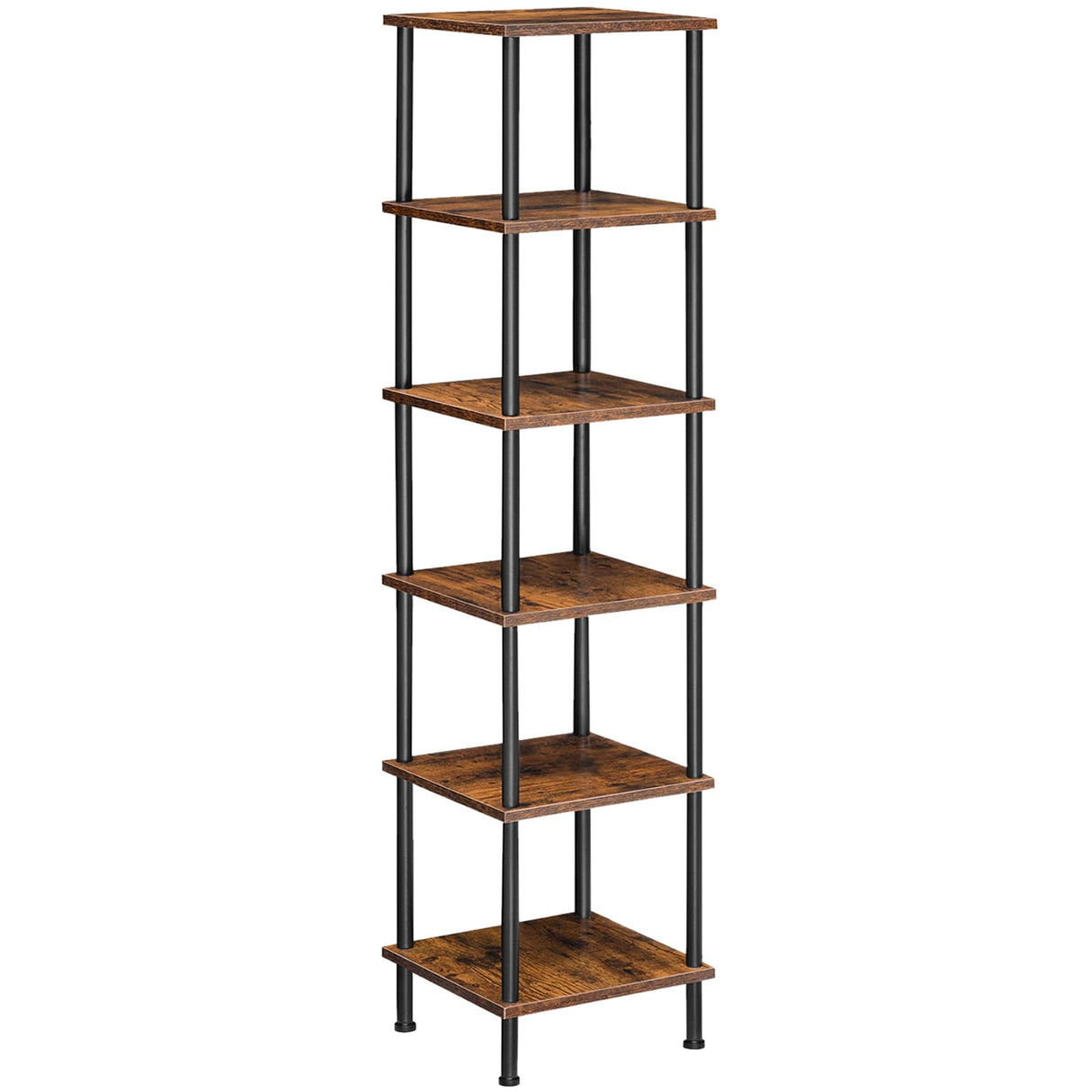 HOOBRO 6-Tier Rustic Brown and Black Corner Shelf for Stylish Storage and Display HOOBRO