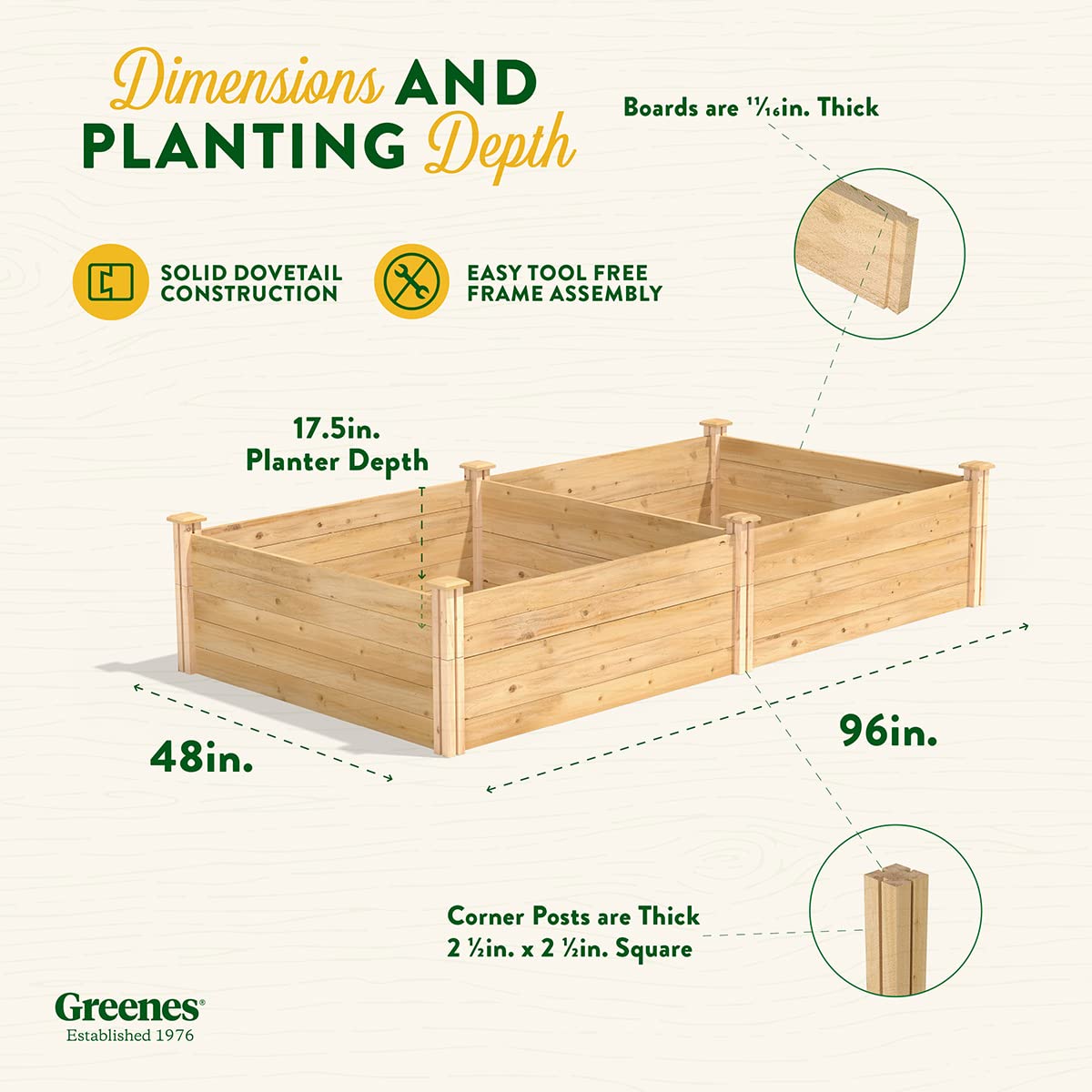 Greenes Fence Original Cedar Raised Garden Bed, 4' x 8' x 17.5" - Made in USA with North American Cedar Greenes Fence