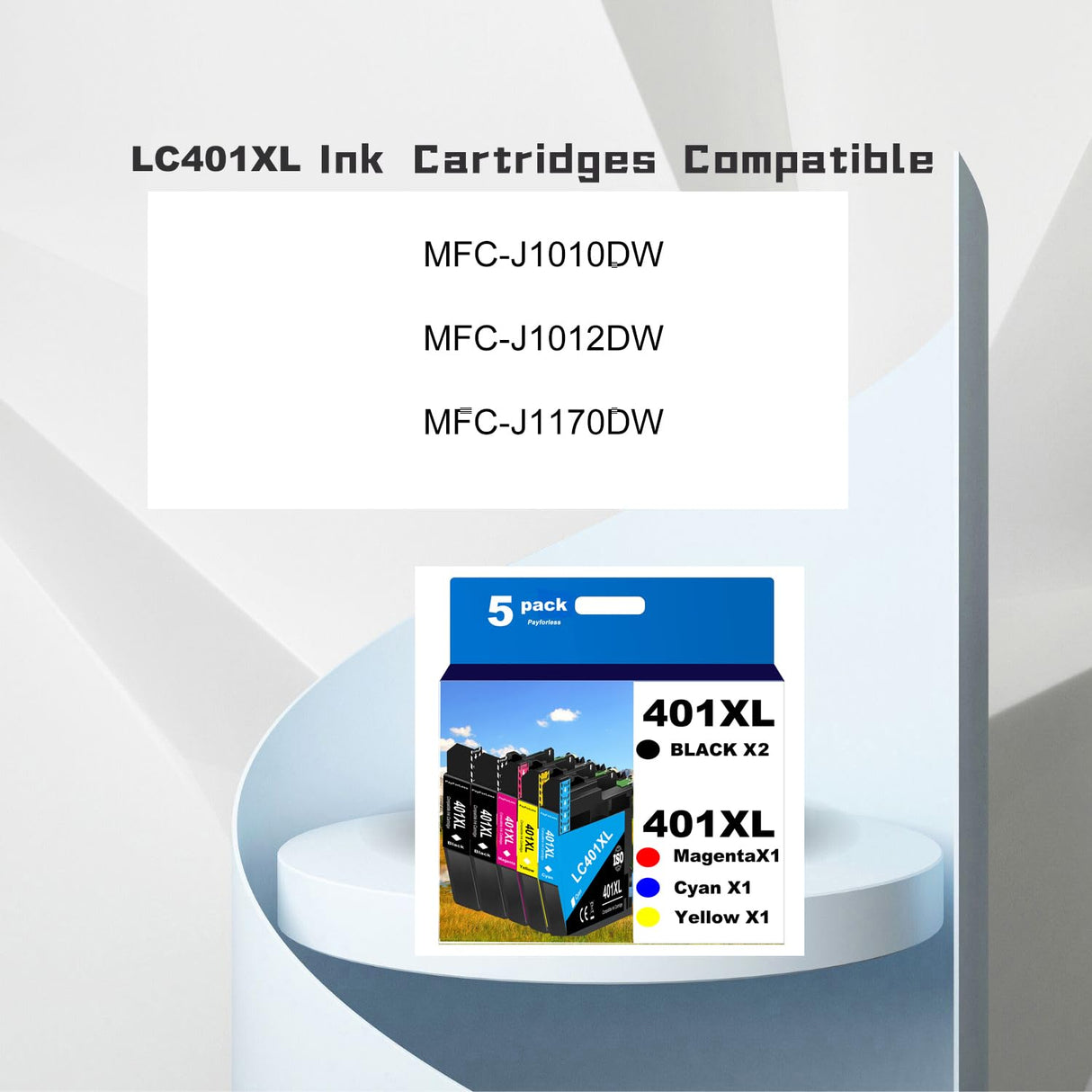 LC401XL Ink Cartridges for Brother Printer Compatible for Brother LC401 Ink Cartridges for Brother MFC-J1010DW MFC-J1012DW MFC-J1170DW Printer 5 Pack (2 Black, 1 Cyan, 1 Magenta, 1 Yellow) PayForLess