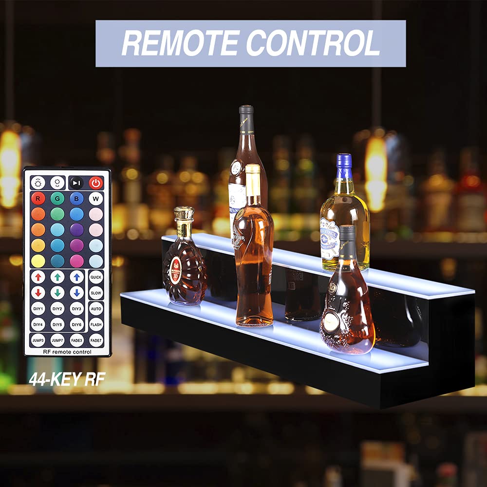 MESAlLUP Acrylic 40 Inch 2 Tier High Light LED Liquor Bottle Display Shelf, Adjustable Colorful Lighting for Home Mini Bars, and Restaurants,Party Use,2 Year Warranty MESAILUP