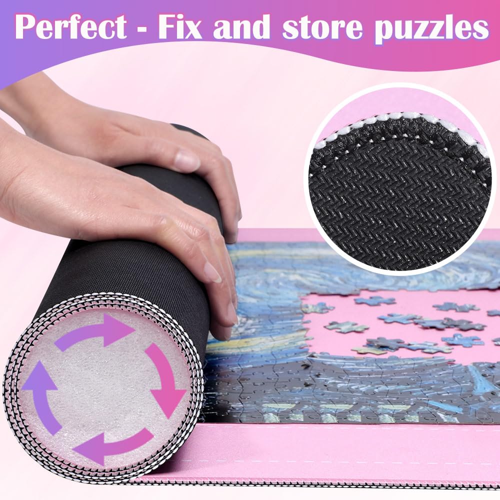 CALLKROON Puzzle mat Holds 2000 Pieces | roll-up Design with Non-Slip Rubber Bottom | 6 Sorting Boxes | Portable Puzzle Storage Box for Adults, Kids (Pink) CallKroon