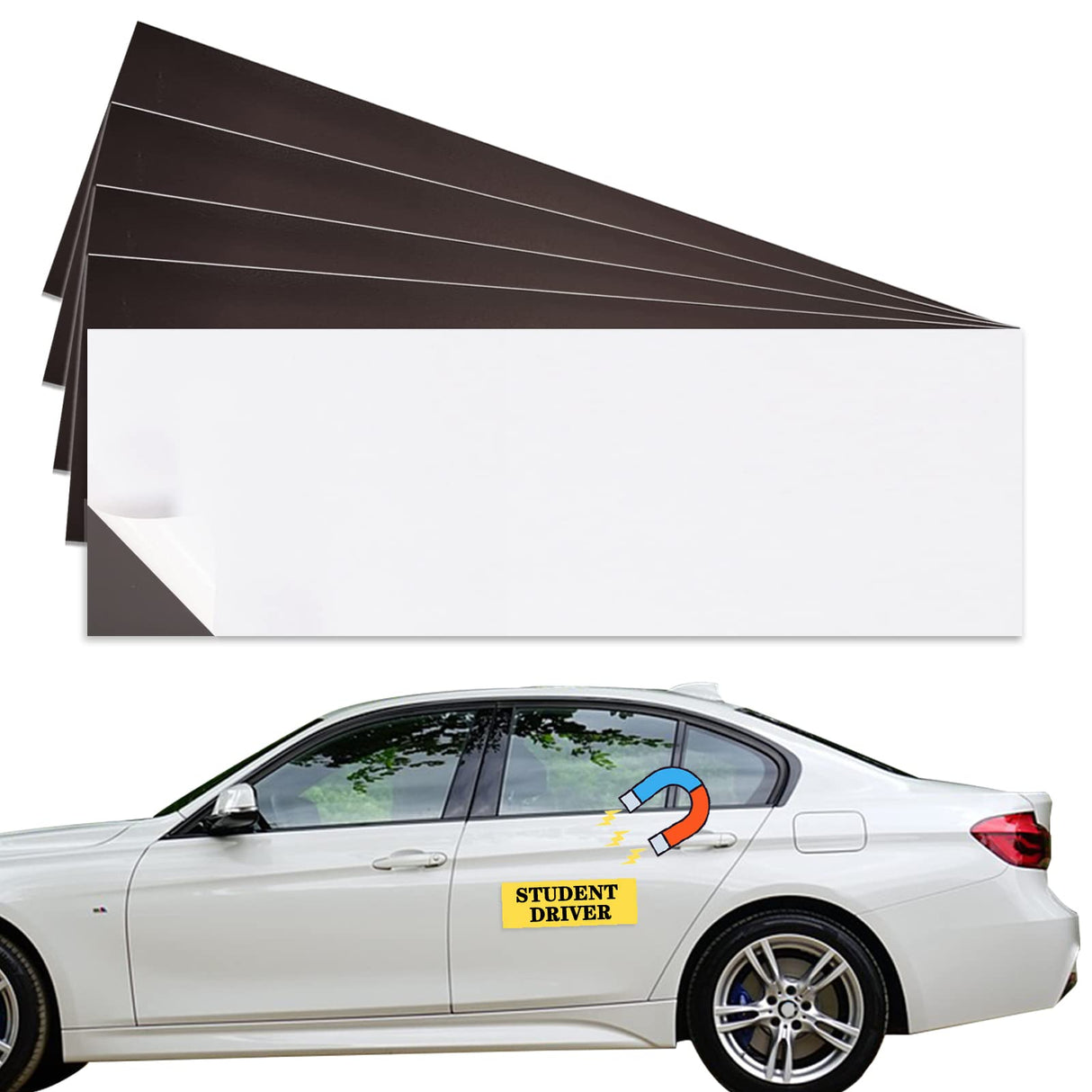 Bumper Sticker Magnets, Car Magnetic Sheets 5 Packs 12"×4" Bumper Sticker Magnetic Sheet with Self Adhesive Bumper Stickers Magnetic for Car, Home, Refrigerator, Photos, Stickers, Crafts PUSNMI