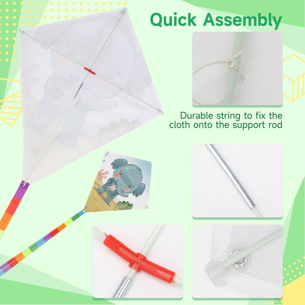 B bangcool DIY Kids Kite Blank Kites Making Painting White Paper Blank Kites with Swivel Line for Kids Outdoor Park Beach Grassland Activities (10PCS) B bangcool