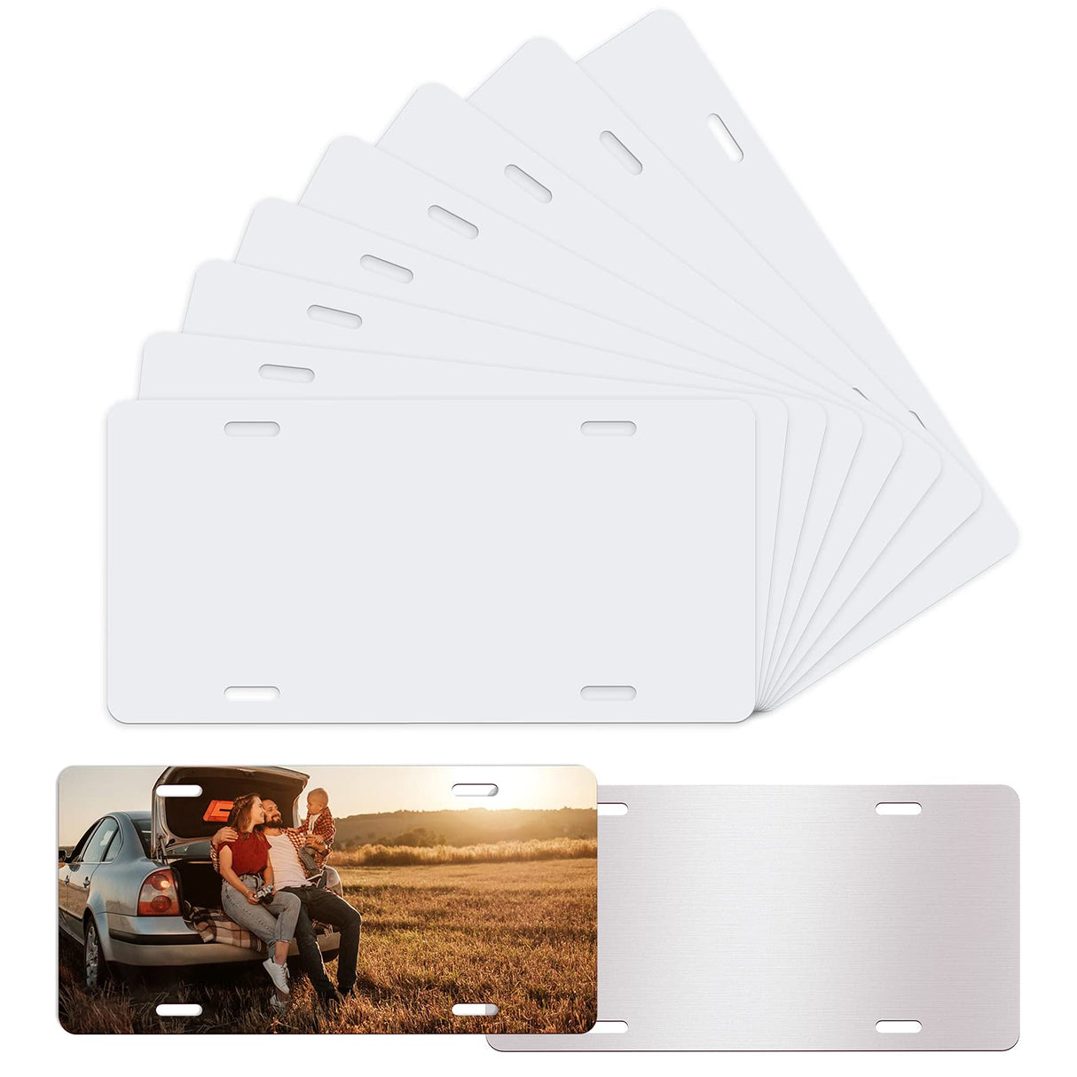 10 Pack Sublimation License Plate Blanks, Metal Aluminum Automotive Front License Plate Tag, Heat Thermal Transfer Sheet DIY Picture Sublimation Blank for Custom Design Work - White DUDSOEHO