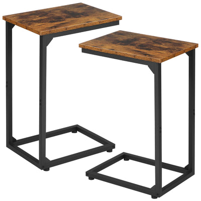 AMHANCIBLE C Shaped End Tables, TV Trays Set of 2 for Living Room, Slide Under Couch Table for Sofa, Bedroom, Small Space, Rustic Brown HET02CBR