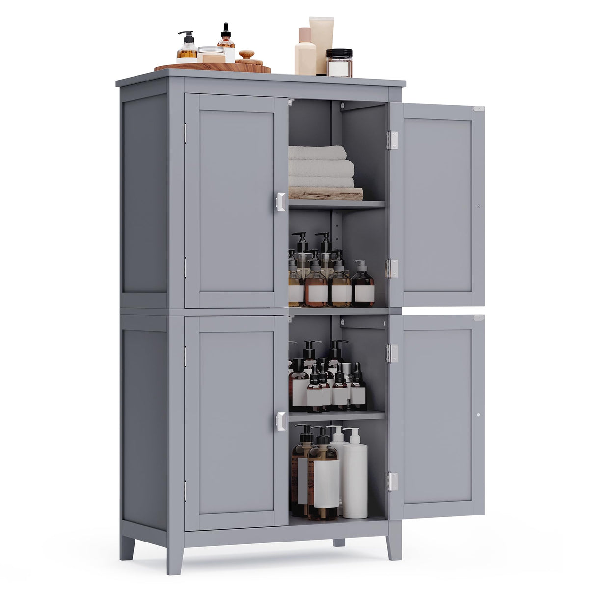 VASAGLE Bathroom Floor Storage Cabinet, Bathroom Storage Unit, Freestanding Cabinet with 4 Doors, Adjustable Shelves, 11.8 x 23.6 x 43.3 Inches, Mystic Gray UBBC552P36 VASAGLE