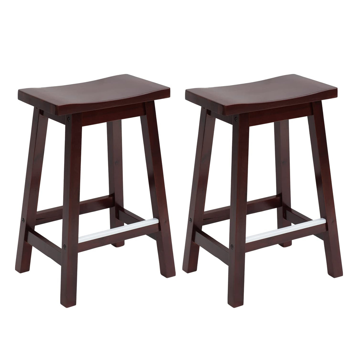 PayLessHere Bar Stools Set of 2 for Kitchen Counter Solid Wooden Saddle Stools 24-Inch Height Home Furniture Barstool, Brown PayLessHere