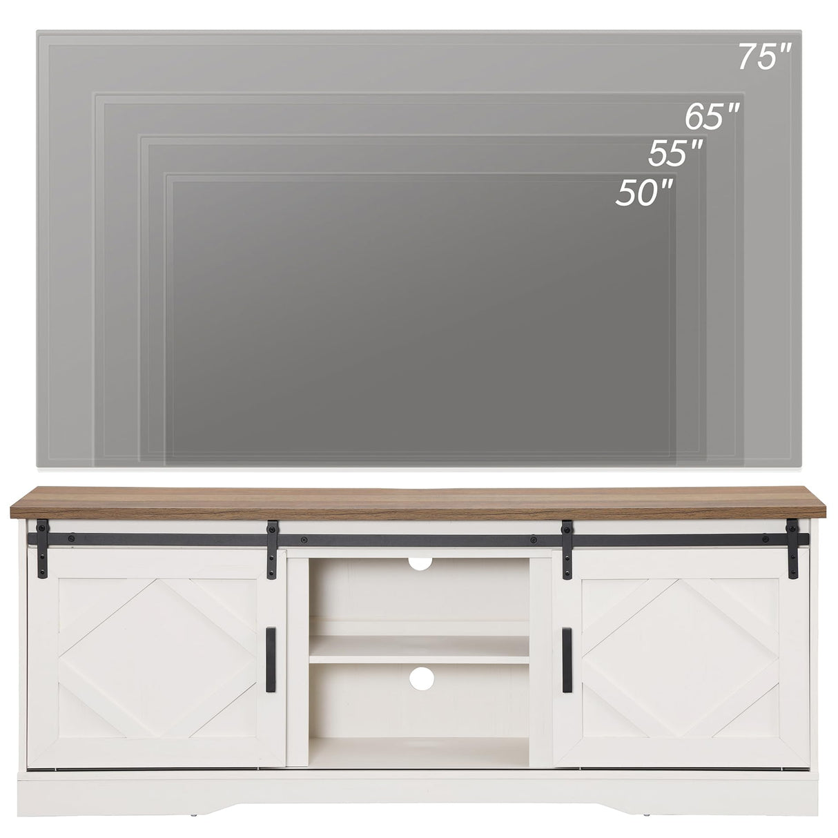 WAMPAT Farmhouse TV Stand Modern Sliding Barn Door Entertainment Center for TVs Up to 75 inch, Wood TV Media Console Table Cabinet Storage for Living Room White WAMPAT