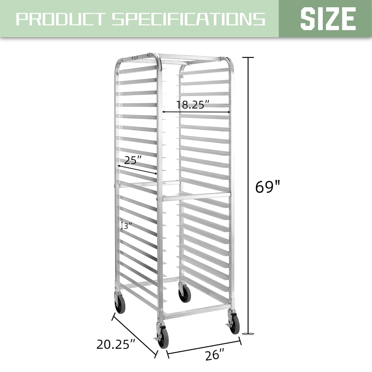 HALLY SINKS & TABLES H Bun Pan Rack 20 Tier with Wheels, Commercial Bakery Racking of Aluminum for Full & Half Sheet - Kitchen, Restaurant, Cafeteria, Pizzeria, Hotel and Home, 26" L x 20" W x 69" H HALLY SINKS & TABLES H