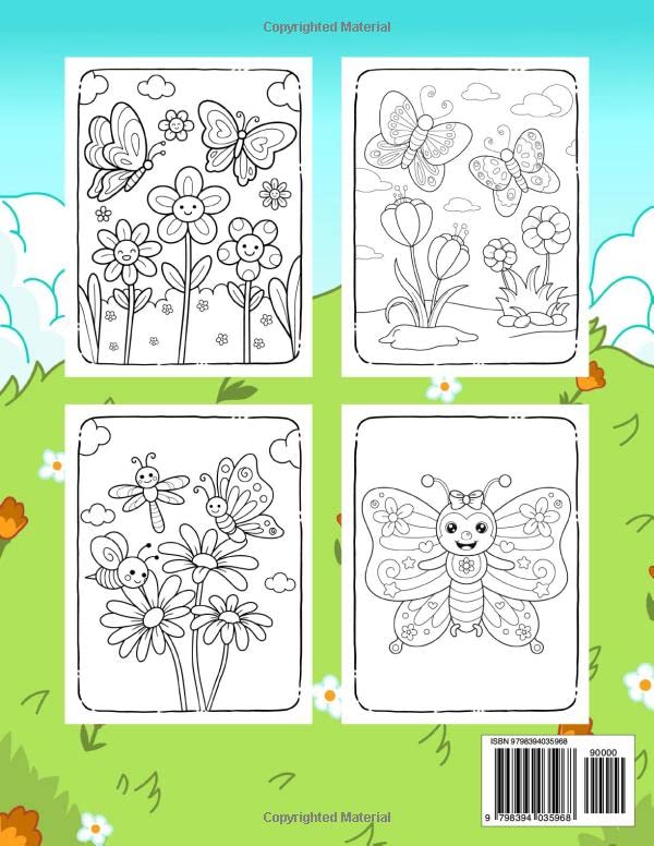 Butterflies and Flowers Coloring Book: Easy and Cute Style Coloring Pages of Different Beautiful Butterflies and Flowers for Boys Girls Kids Ages 4-8 (Let's Color Butterflies) WoodArtSupply