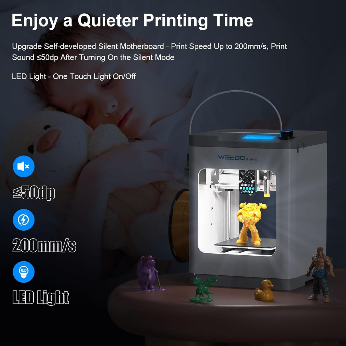 TINA2S 3D Printer with WiFi Printing, WEEDO Mini 3D Printers for Kids and Beginners, Auto Leveling and Fully Assembled FDM 3D Printer, Open Source DIY 3D Printer for Home Classroom and Office WEEDO