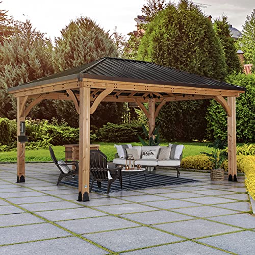 Backyard Discovery Barrington 16 ft. x 12 ft. Hip Roof Cedar Wood Gazebo Pavilion, Shade, Rain, Hard Top Steel Metal Roof, All Weather Protected, Wind Resistant up to 100 mph, Holds up to 7800 lbs Backyard Discovery