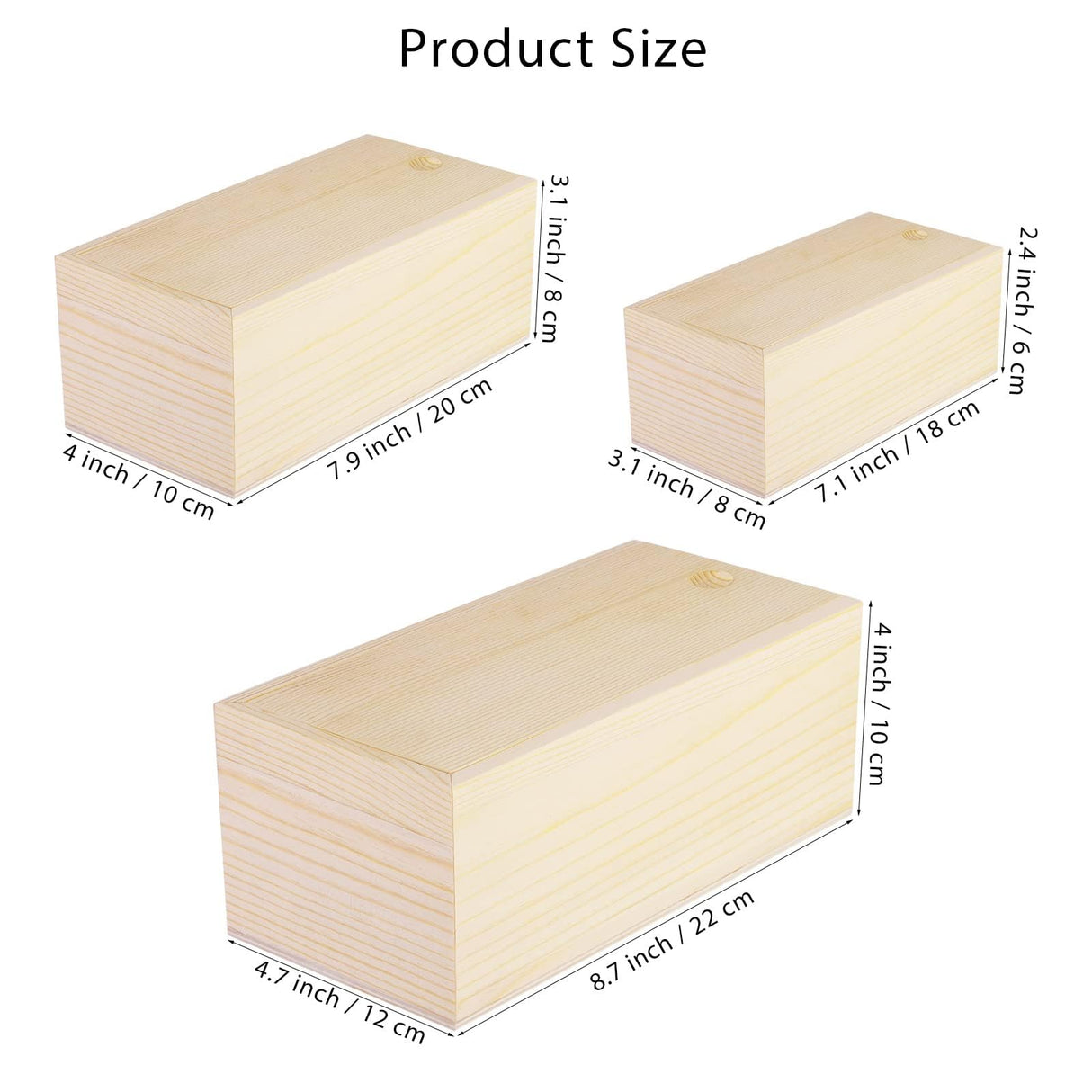 Aodaer 3 Pack Unfinished Wooden Box with Slide Lid, Blank Pine Wood Box Case Container Wood Jewelry Box for Storage, Arts, Crafts, Hobbies, Sewing, Keepsakes, Jewelry Aodaer