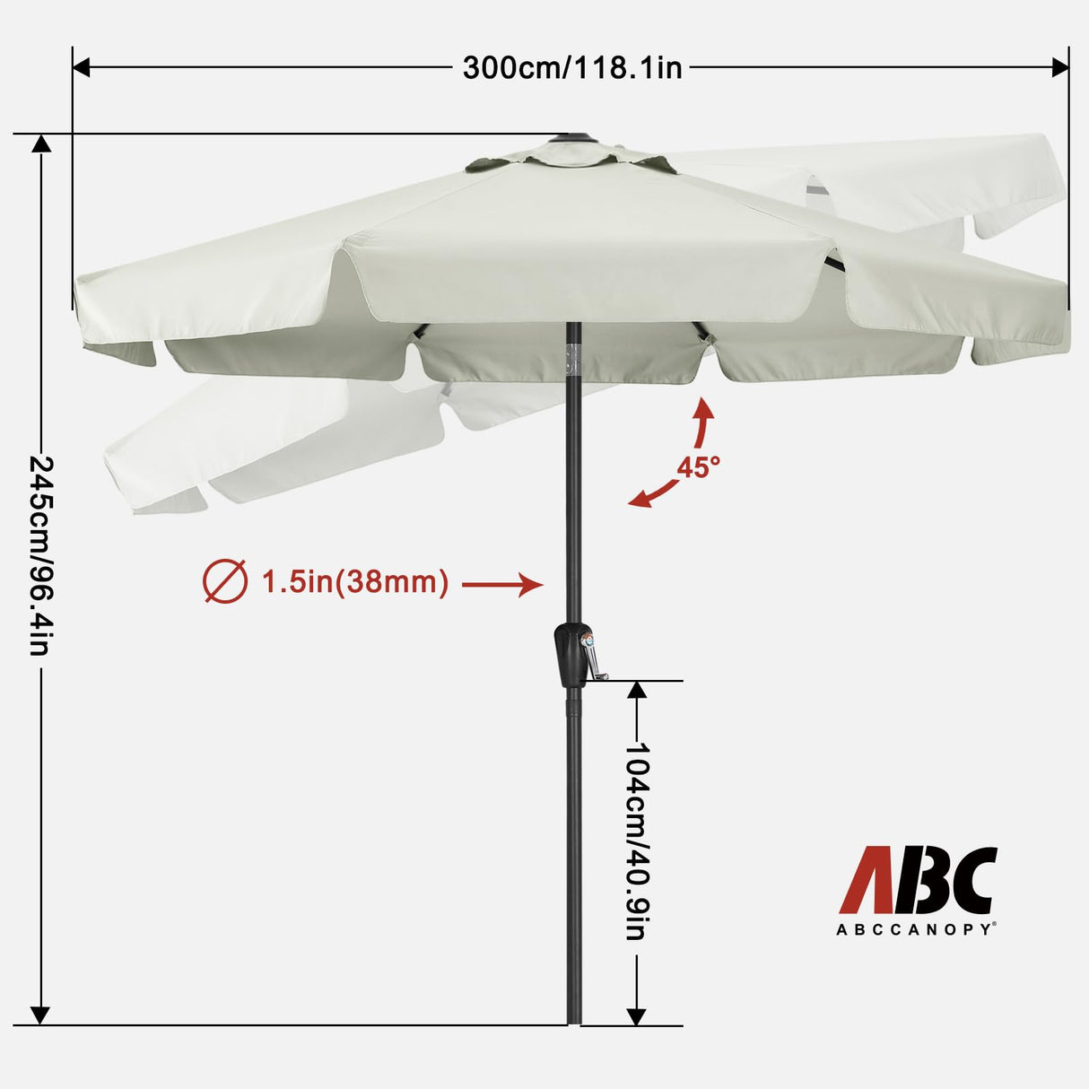 ABCCANOPY Patio Umbrella 10ft, Outdoor Table Umbrella with Push Button Tilt and Crank, 8 Ribs Umbrella for Patio Pool Garden Deck (Light Beige) ABCCANOPY