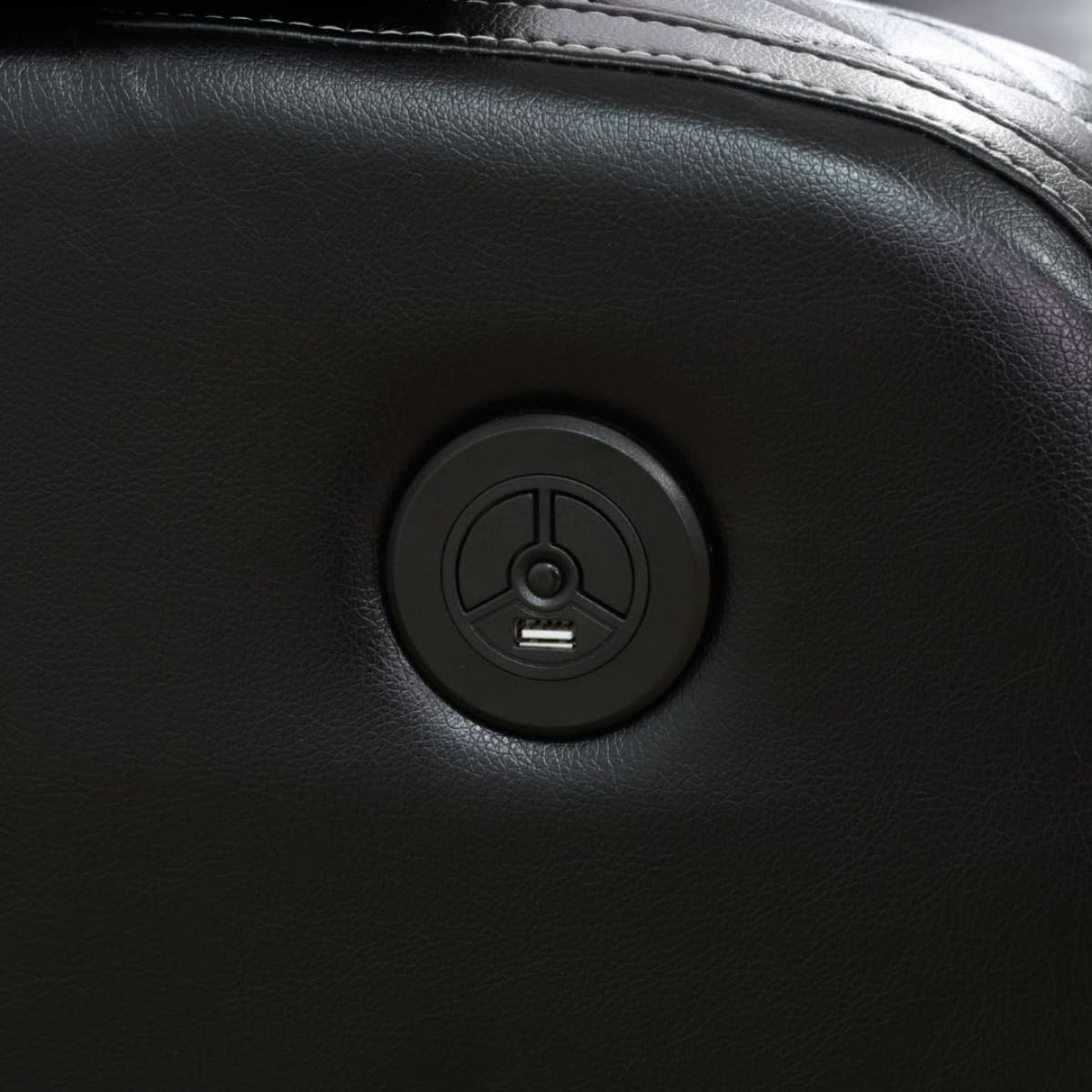 Electric Power Recliner Sofa Living Room Furniture, Comfy Home Theater Breathing Leather Seating with USB 2.0 Charging Ports, LED Light Strips, Fold-Down Table & Wireless Charging Device (Black) UOCFYK