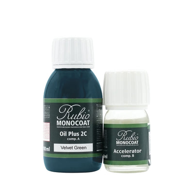 Rubio Monocoat Wood Stain & Finish 65 ft² - Velvet Green | Oil Plus 2C | Quick-Dry, Eco-Friendly Linseed Wood Oil for Indoor Use, Includes Accelerator (Part B) | Protector | 130 ml