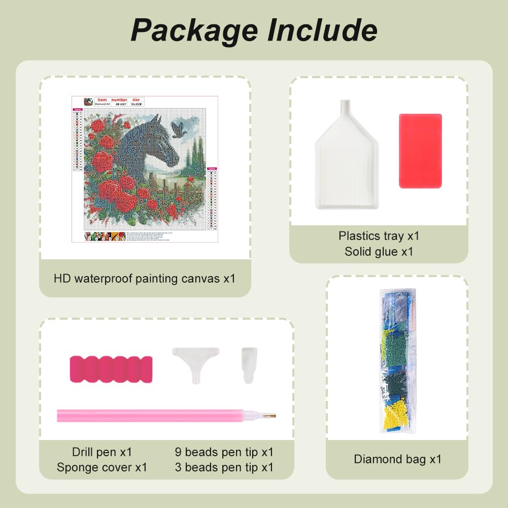 AMORARS Horse Diamond Painting Kit for Adults, 5D Flower Diamond Art for Beginners - DIY Full Diamond Dot Gem Art Painting, Suitable Gifts and Home Wall Decoration Crafts, 12x12Inch AMORARS