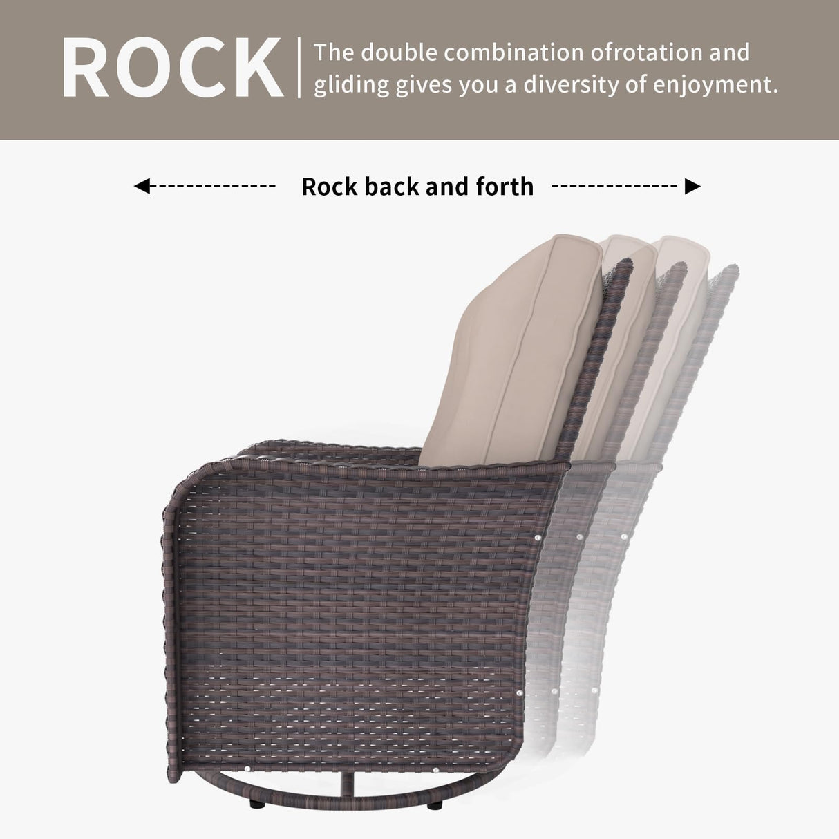 Gotland 11 Pieces Outdoor Patio Furniture Set with 2 Swivel Rocking Chairs&55,000 BTU Gas Fire Pit Table w/Glass Wind Guard Patio Conversation Sectional Sofa Sets-Khaki Gotland