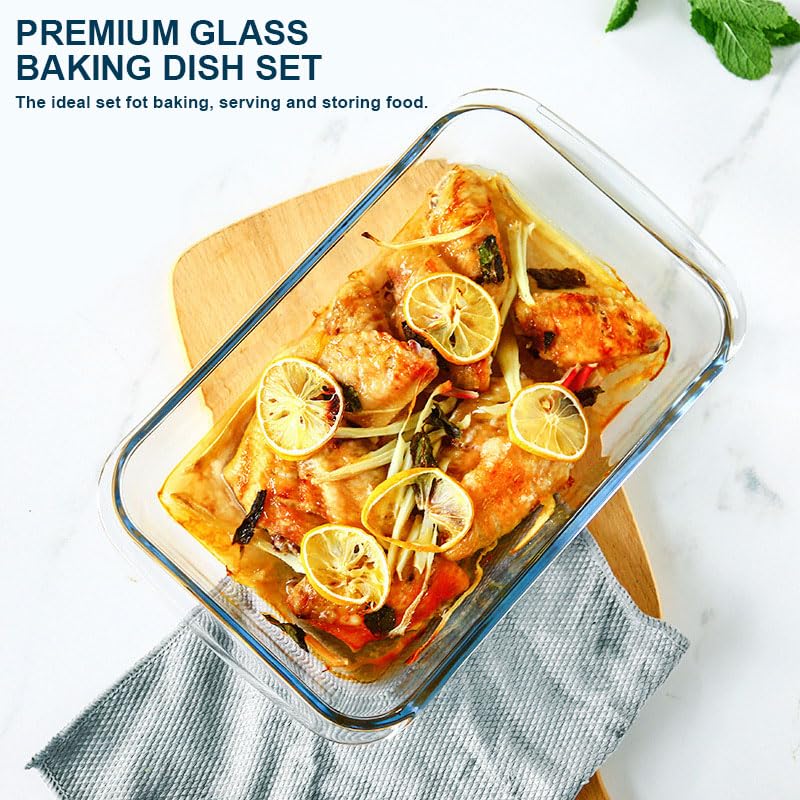 8-Piece Deep Glass Baking Dish Set with Plastic lids,Rectangular Glass Bakeware Set with Lids, Baking Pans for Lasagna, Leftovers, Cooking, Kitchen, Freezer-to-Oven and Dishwasher, Gray M MCIRCO