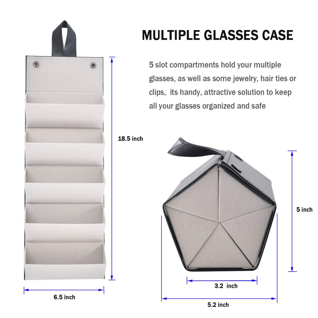 Kenpal Sunglasses Storage Organizer Holder Foldable Travel Case with 5 Slot Compartments for Multiple Glasses (Black) Kenpal