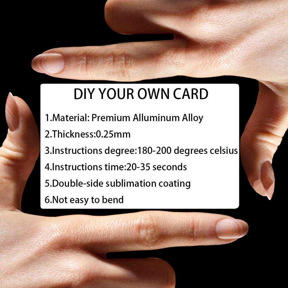 100PCS Sublimation Metal Business Cards 3.4 x 2.1 x 0.01 Inch Blank Sublimation Metal Name Card for Color UV Print (0.25mm) Jolbndcv