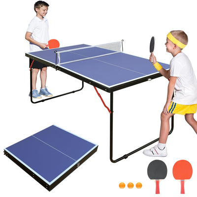 SculPong Ping Pong Table Foldable 4.5FT Table Tennis Table for Indoor Outdoor with with Net, Table Tennis Paddles and Balls