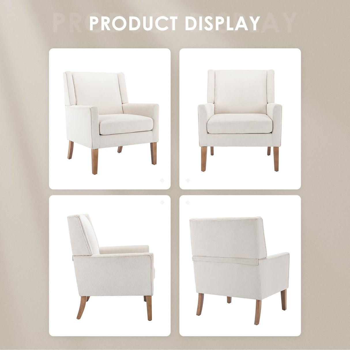 COLAMY Modern Wingback Living Room Chair, Upholstered Fabric Accent Armchair, Single Sofa Chair with Lounge Seat and Wood Legs for Office/Bedroom/Reading Spaces, Beige COLAMY