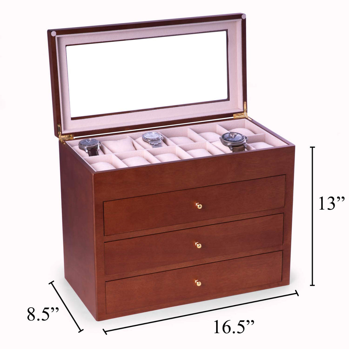 Bey-Berk Custom Personalized Watch Box Organizer - 48 Slot Luxury Solid Wood Designer Display, Large Watch Slots (Brown) Bey-Berk