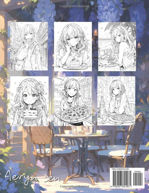 Anime Coloring Book: Anime Food Girls: Manga Art & Food Enthusiasts: Stress Relief Adult Coloring WoodArtSupply