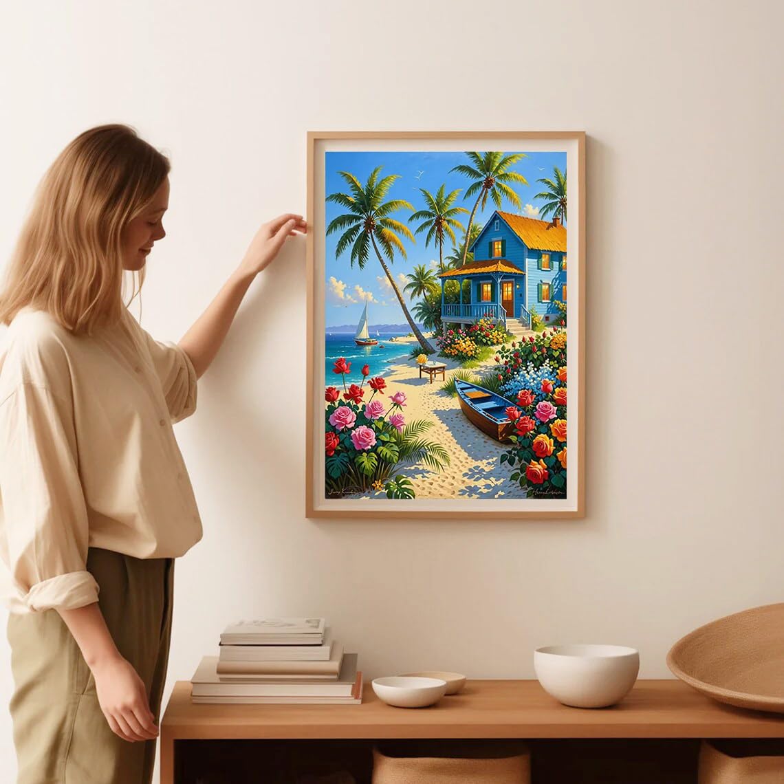 Beach Paint by Numbers Kit for Adults Beginner,Flower Easy Adult Paint by Number Kits on Canvas DIY Painting for Beginners Art by Numbers for Home Wall Decor 16x20 Inch NEGEKFKX