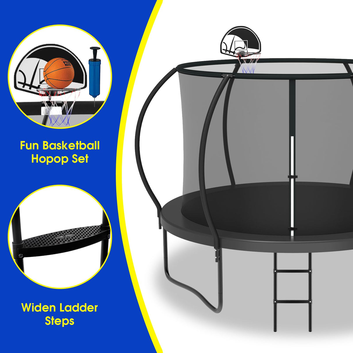 SKYUP 2025 Upgraded 8 10 12 14 15 16 FT 1500lbs Tranpoline for Kids and Adults with Light+Sprinkler+Socks, Recreational Tranpoline with Basketball Hoop, Ladder, ASTM Approved Tranpoline for 7-10 Kids SKYUP