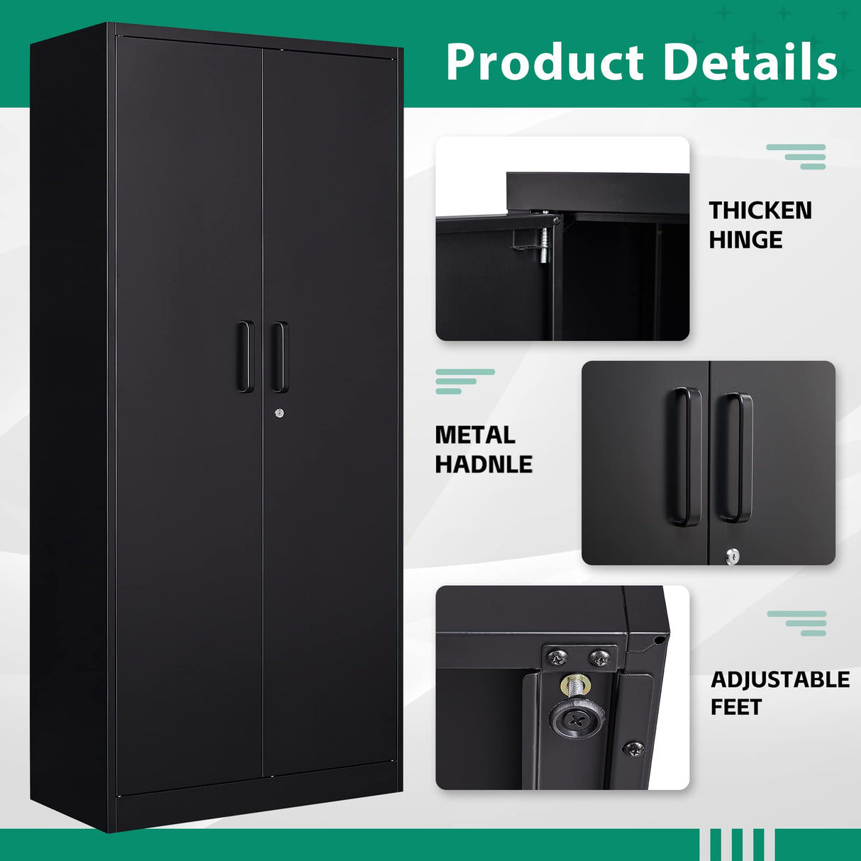 Letaya Metal Storage Cabinets Locker with Lock Door, 72'' Clothing Coat Steel Storage Freestanding Wardrobe for Office, Home, School, Employee,Gym,Fire Department (Black) Letaya