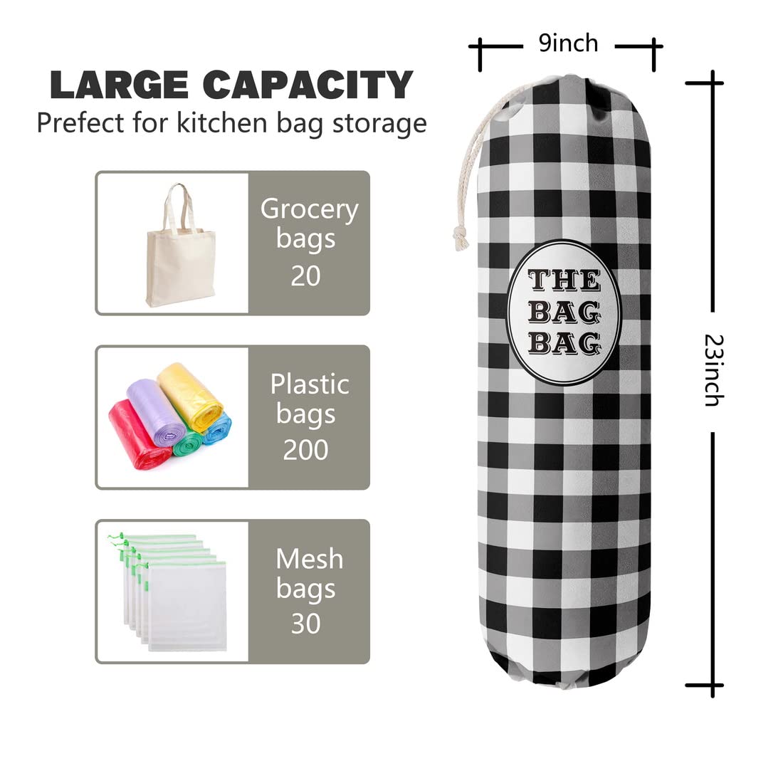 Black White Buffalo Check Plaid Grocery Bags Holder Organizer For Shopping Bags,Wall Mount Plastic Bags Storage Container Dispensers, Kitchen Housewarming Gifts For Women Family Friends Grandma Mom HiLus