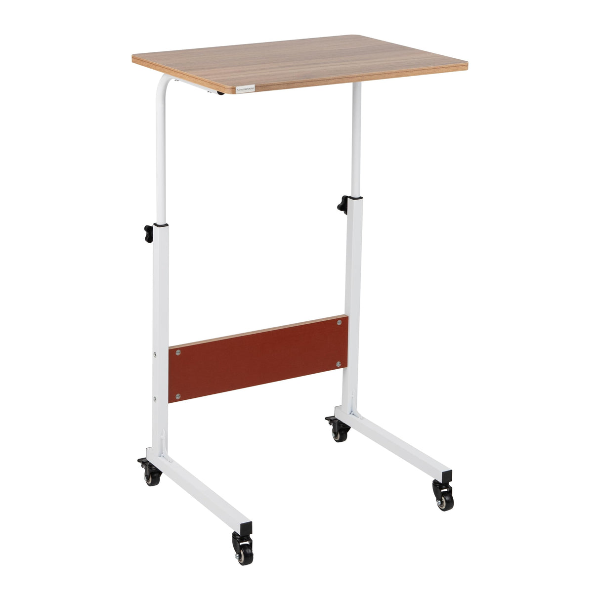 Mind Reader Woodland Collection, Mobile Sit/Stand Laptop Desk, Adjustable, Lockable Casters, Portable, 21.75" L x 15.75" W x 33" H, White Mind Reader
