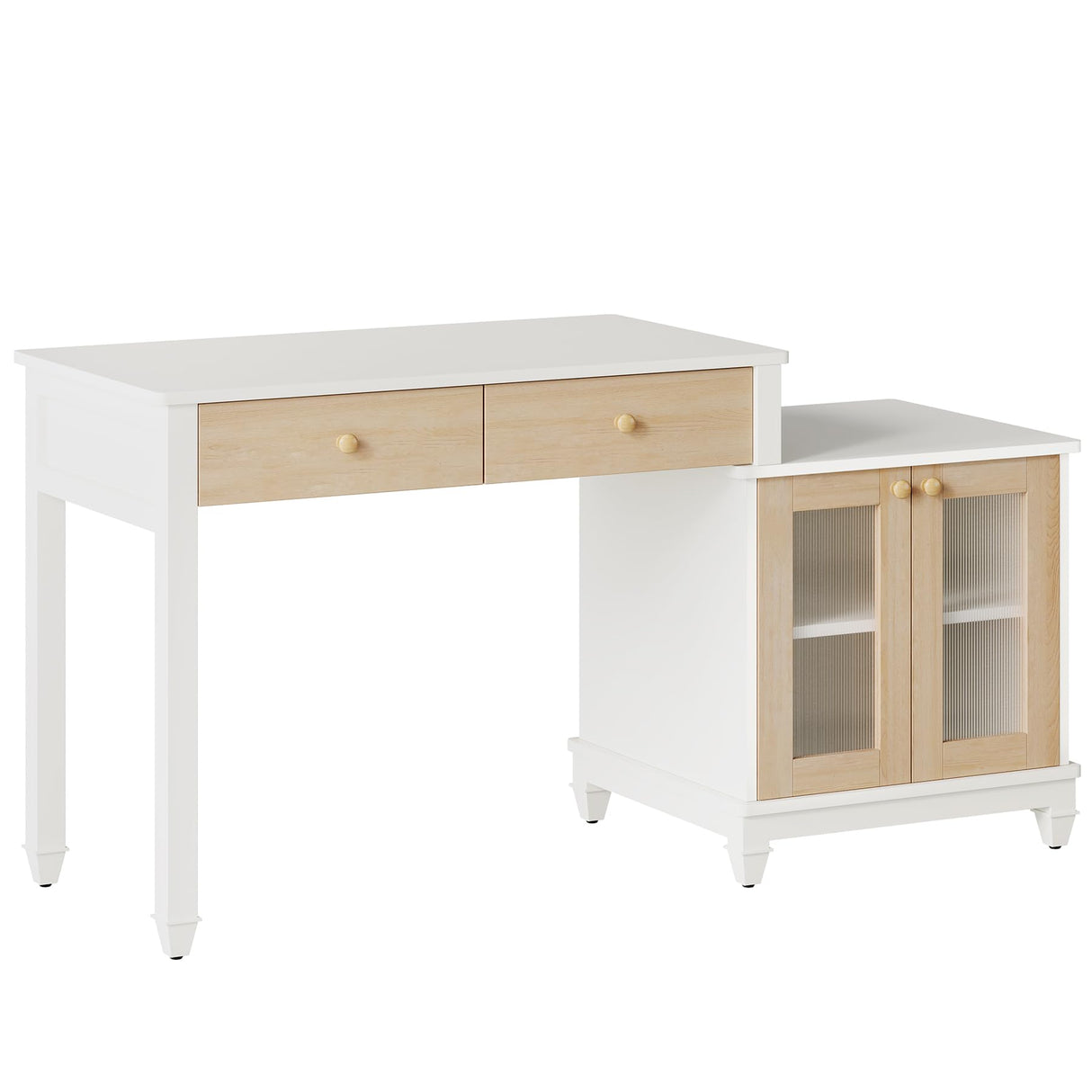 Tribesigns Office Desk with Storage, Reversible Computer Desk with Drawers and Printer Space, Modern Study Writing Table Workstation for Home Office, Bedroom (White + Light Walnut) Tribesigns