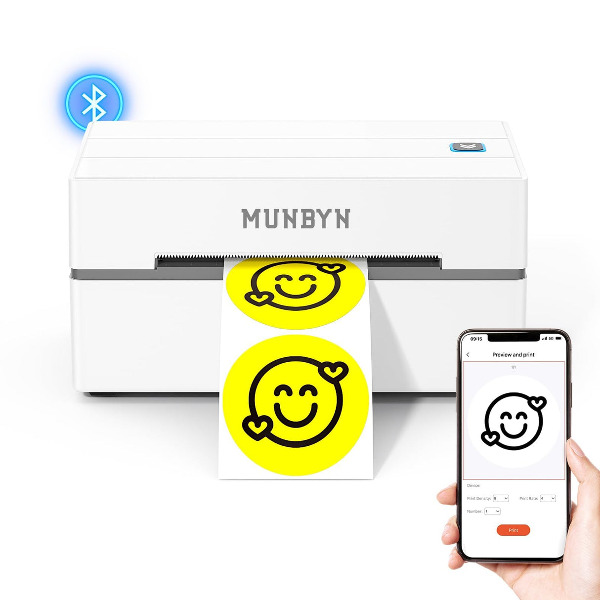 MUNBYN Bluetooth Thermal Label Printer, 130B Wireless 4x6 Shipping Label Printer for Shipping Packages Small Business Office or Home, Compatible with iPhone Android iPad Windows macOS Chrome Etsy eBay MUNBYN