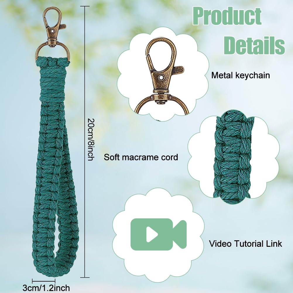 INFUNLY 8 Sets Macrame DIY Wristlet Keychain Kits with Update Instruction Macrame Cord Knotting Kits for Adults Beginners Boho Macrame Keychain Kit Includes Key Rings for Key Gift Macrame Beginners INFUNLY