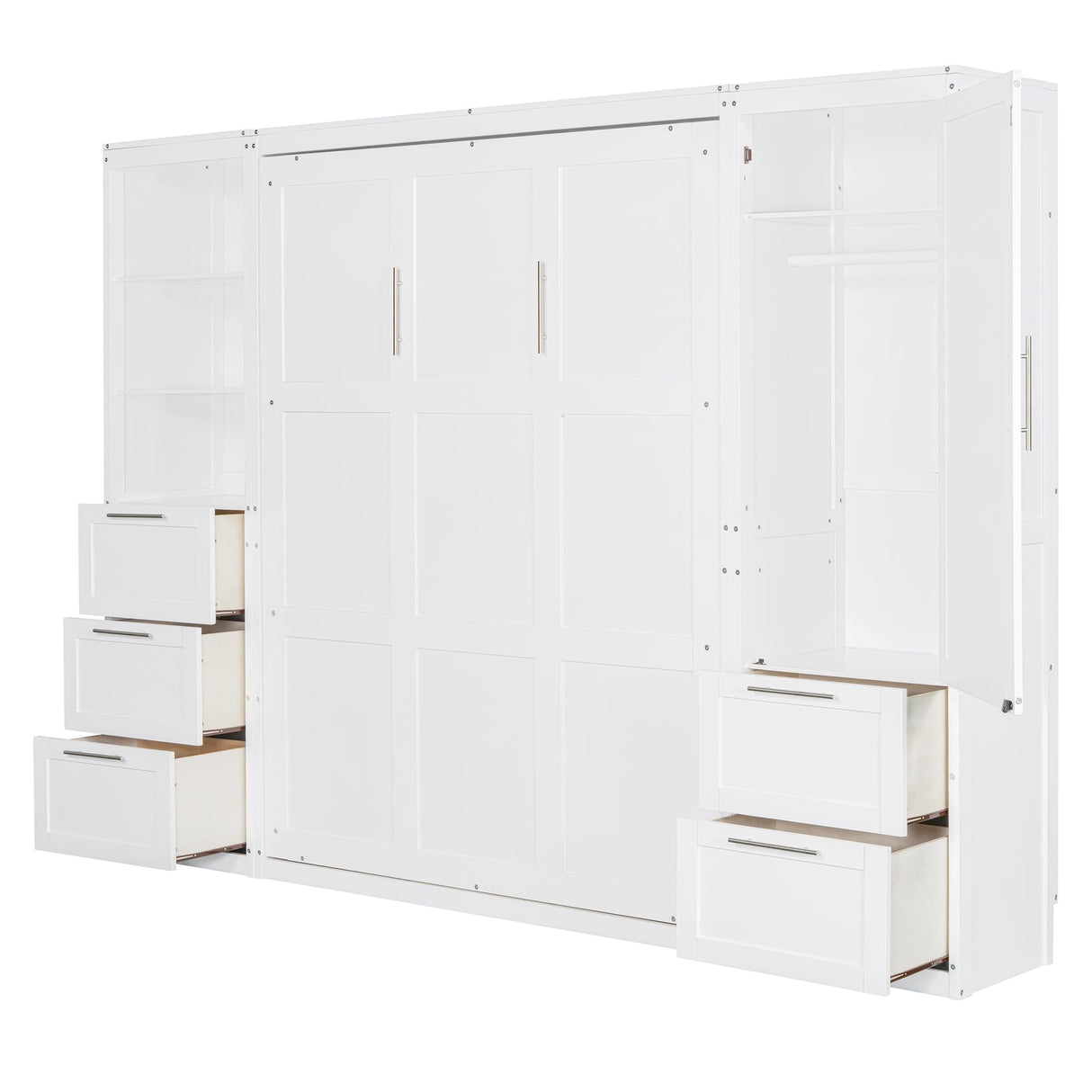 Harper & Bright Designs Queen Size Murphy Bed with Closet, Wall Bed with Drawers and Shelves, White Harper & Bright Designs
