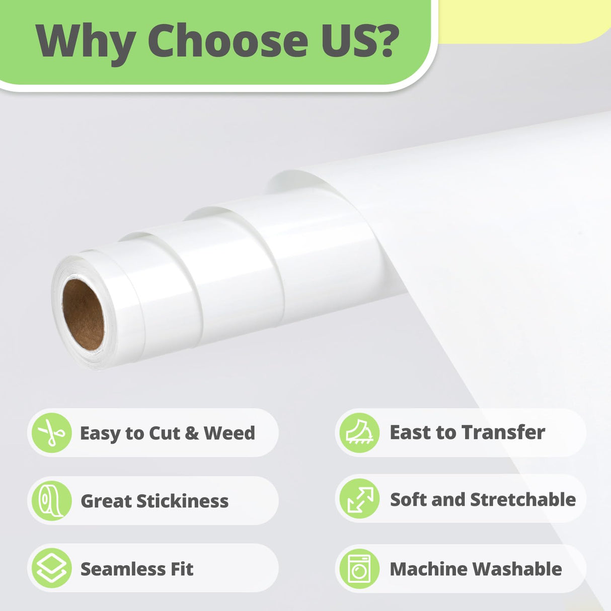 HTVRONT White HTV Vinyl Roll - 12" x 10ft White Iron on Vinyl for All Cutter Machine, Heat Transfer Vinyl Rolls for t Shirts - Easy to Cut & Weed for Heat Vinyl Design HTVRONT