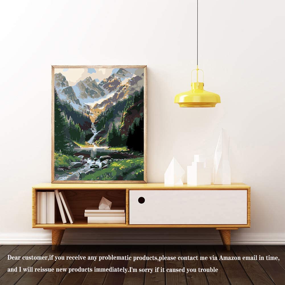 Paint by Number Mountains waterfall DIY Painting On Canvas, Paintwork with Paintbrushes Acrylic Paints,Perfect for Paint by Numbers for Adults and Kids Students Beginner, for Home Wall Decor16x20 Inch eniref