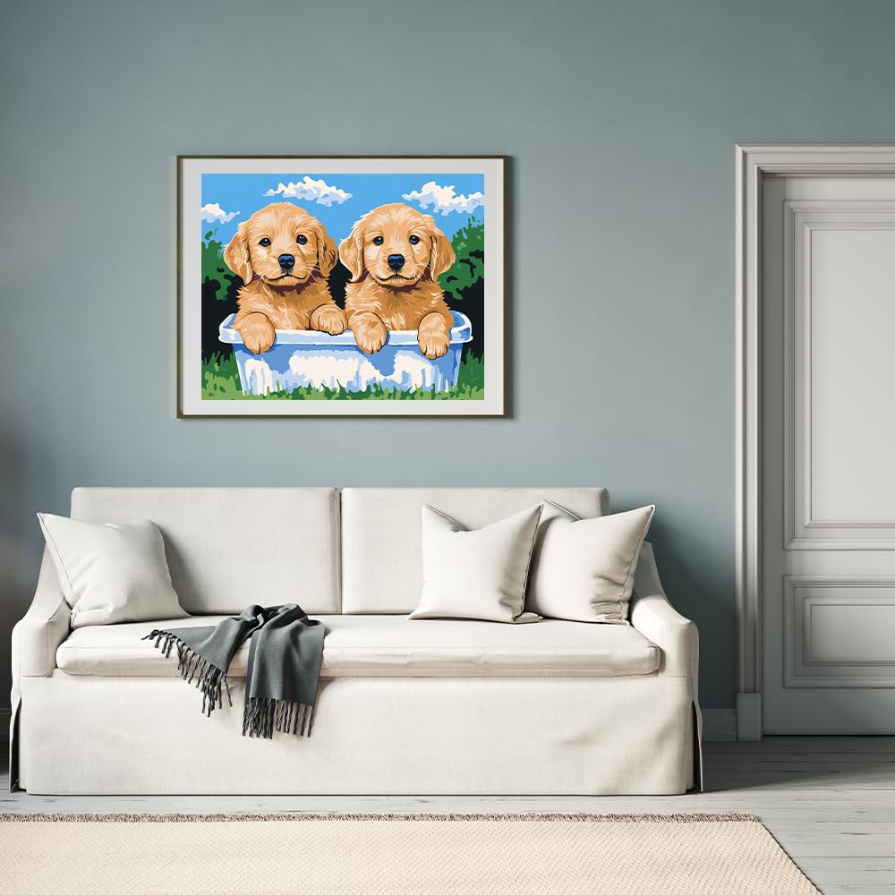 Natuyalo Paint by Numbers Kit for Adults - Cute Puppies DIY Adult Paint by Number Kits Animals Acrylic Canvas Painting for Adults Beginners Art Crafts Without Frame, 16x20 Inch Natuyalo