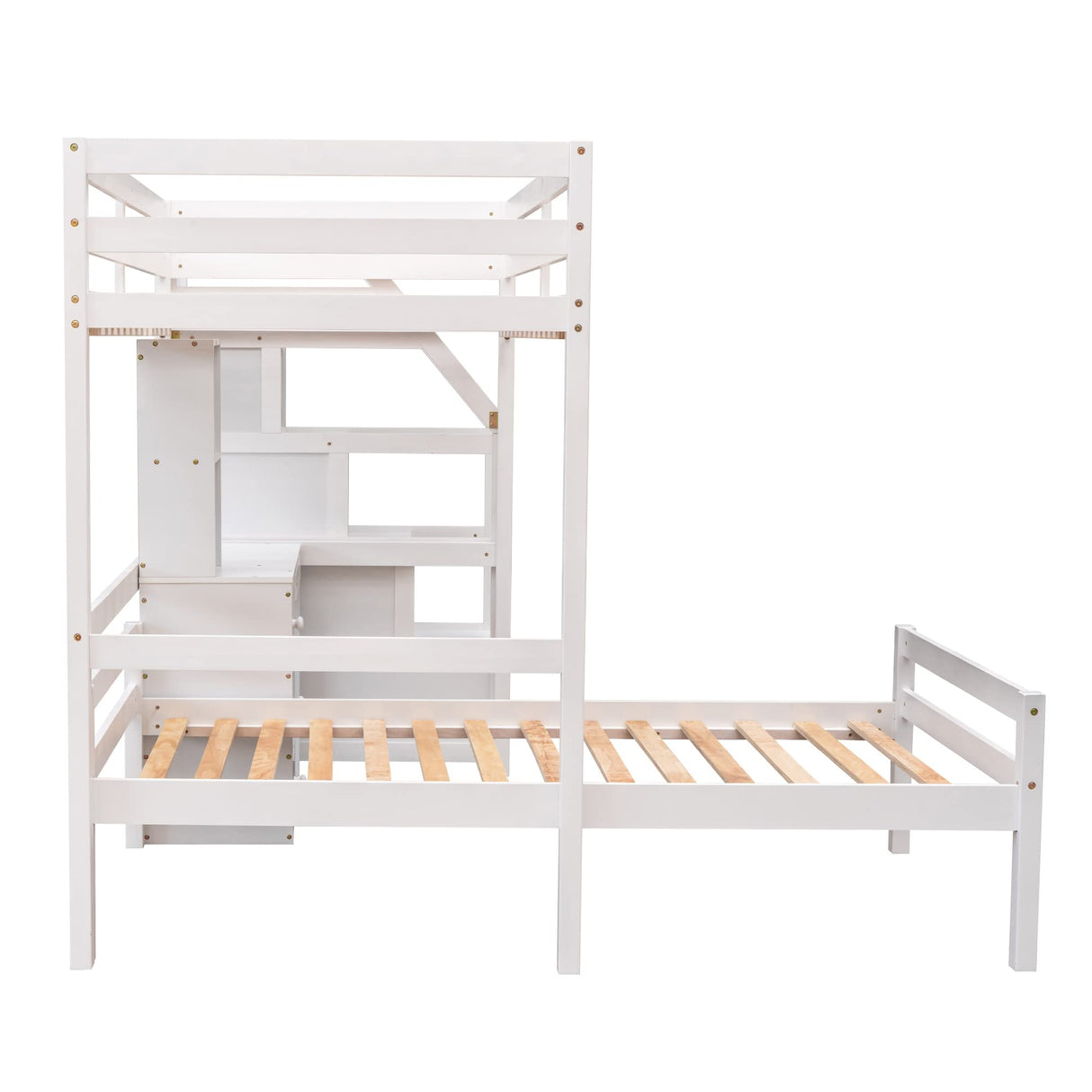 Harper & Bright Designs White Twin over Twin Bunk Bed with Stairs, Desk, and Storage for Kids and Teens Harper & Bright Designs