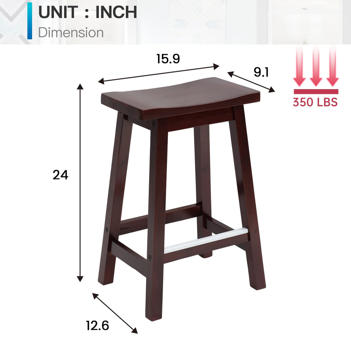 PayLessHere Bar Stools Set of 2 for Kitchen Counter Solid Wooden Saddle Stools 24-Inch Height Home Furniture Barstool, Brown PayLessHere