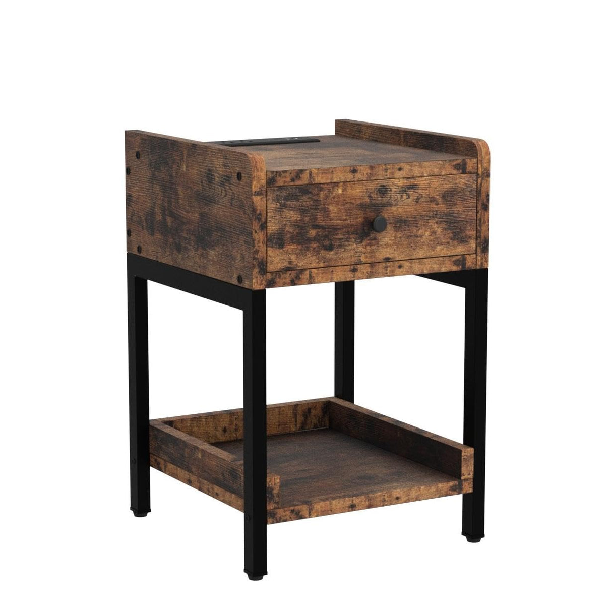 LIKIMIO Nightstand, Set of 2 Bedside Table with Charging Station, Small End Table with Storage Drawer and Shelf for Bedroom and Living Room, Easy Assembly, Stable and Sturdy, Vintage Brown LIKIMIO