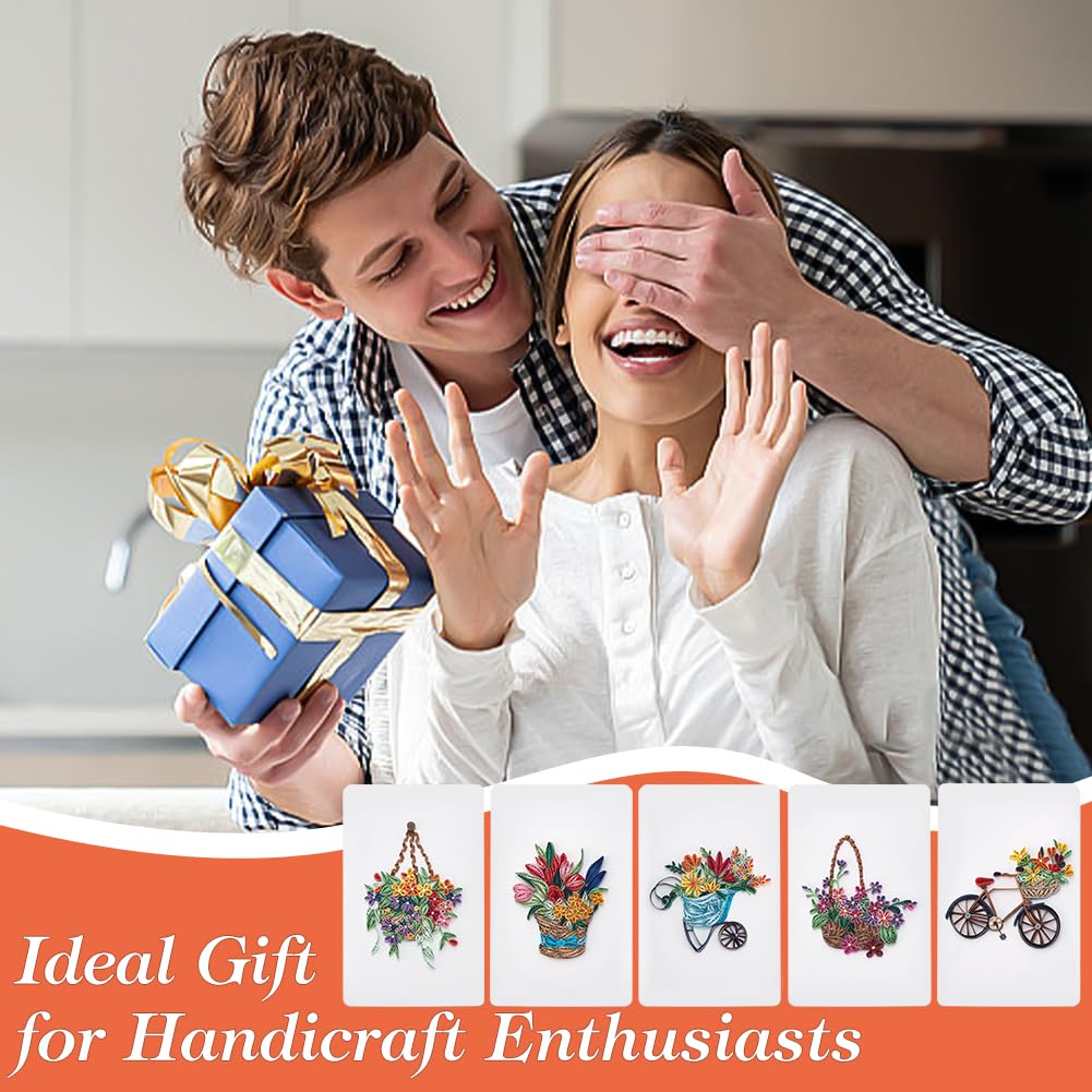 WEBEEDY 20 Sets Paper Quilling Kit for Adult Beginner DIY Flower Basket Themes Quilling Blank Card Kit 5 Styles Flower Basket Greeting Card Making Kit with Instruction for Birthday Halloween Christmas WEBEEDY