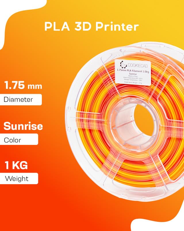Cookiecad PLA Filament 1.75mm 1kg Rainbow Multicolor 3D Printer Filament - Sunrise PLA Cookiecad