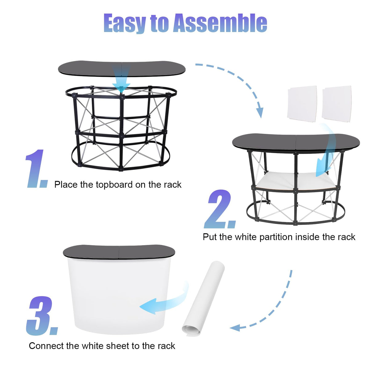 51" Portable Trade Show Counter Curved Pop Up Table Podium Salon Display Booth Corrugated Sidewalls Reception Desk Speech Stand for Checkout Exhibition Promotion Retail PalaUha