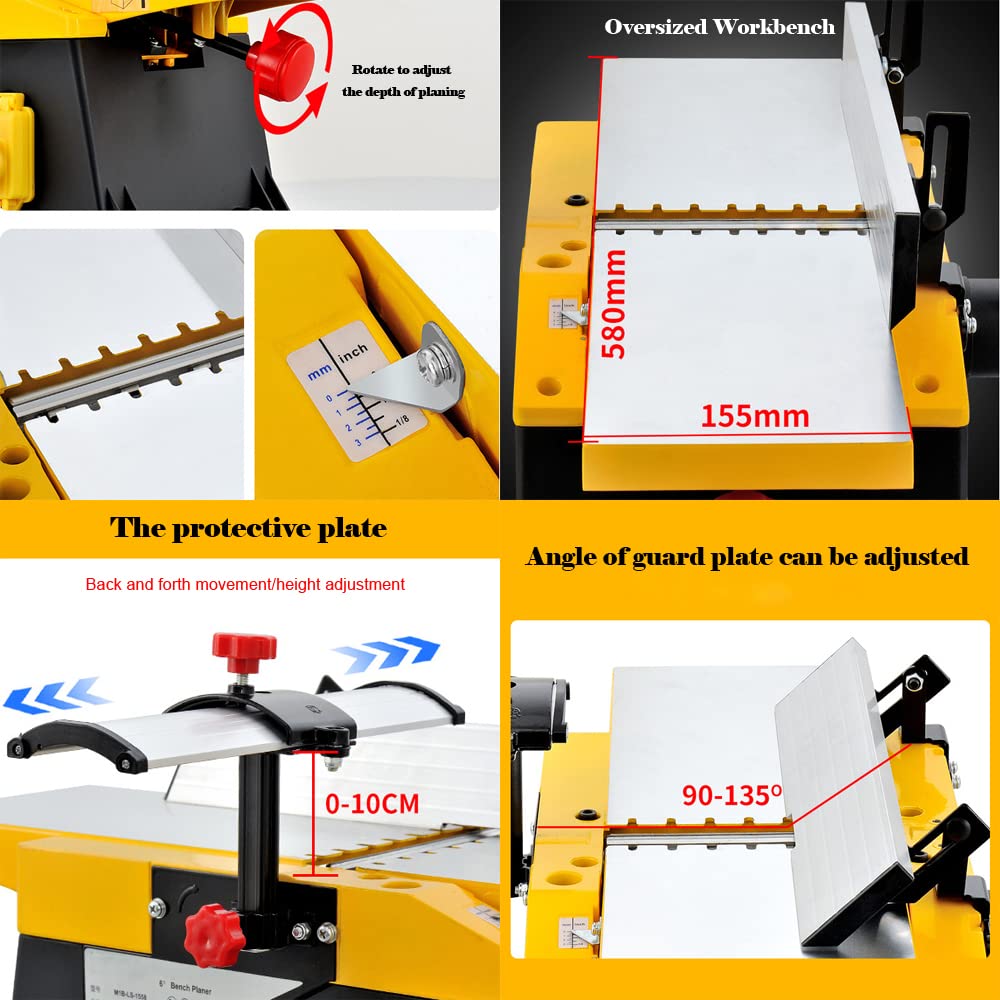 WYDDDARY 6" Woodworking Planer 12000rpm Benchtop Electric Planer Flat Planer Electric Wood Jointer AC220V WYDDDARY