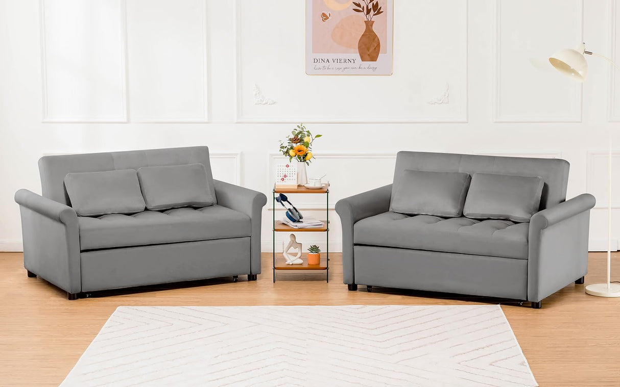 COMHOMA 55" Sleeper Sofa Bed, 3-in-1 Pull Out Couch Bed with Adjustable Backrest and Pillows, Convertible Sleeper Couch for Living Room and Office (Grey) COMHOMA